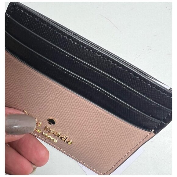 Kate Spade Womens Hazelnut Black Leather Madison Small Slim Card Holder New - Picture 4 of 6